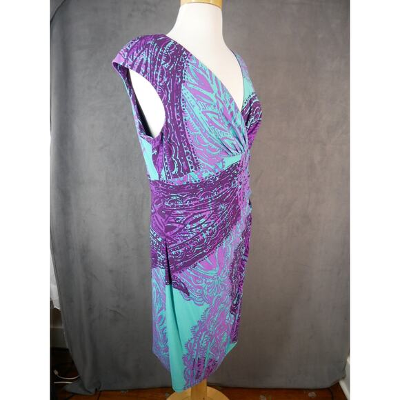 Ralph Lauren Womens Dress 14 Purple Blue Sheath Ruched Side Sleeveless - Picture 4 of 9